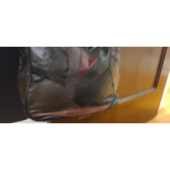 Multi Color Black Faux Leather Patchwork Retro Shoulder Bag Purse - Picture 4 of 7